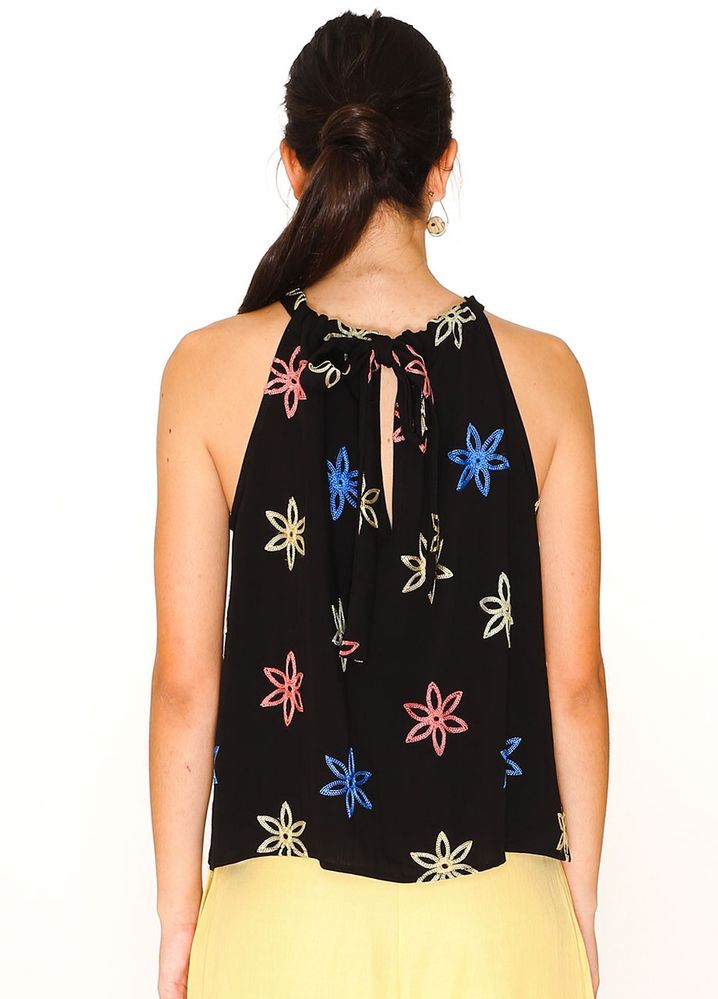 TOP FLORAL NEGRO S