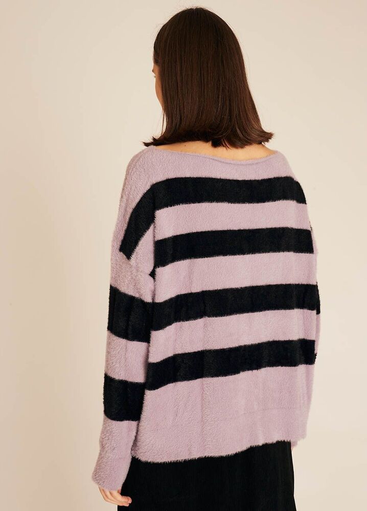 STRIPED BLACK AND LILAC SWEATER