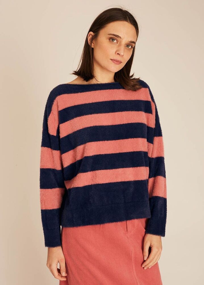 STRIPED NAVY AND PINK SWEATER